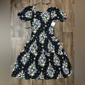 Floral Open Back Lightweight Viscose Dress Women’s Size XS Black